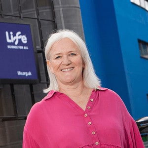 Fiona Cruickshank OBE. the International Centre for Life's Chair of the Board, pictured in front of the science centre.