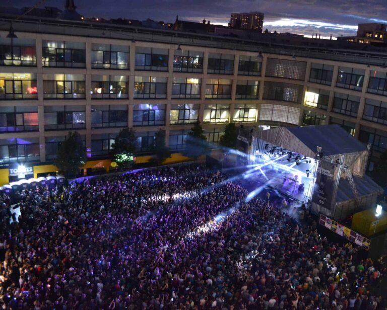 Times Square during a busy live music concert, part of The International Centre for Life