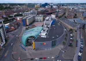 Overhead shot of the International Centre for Life, which has an entrepreneurial business model