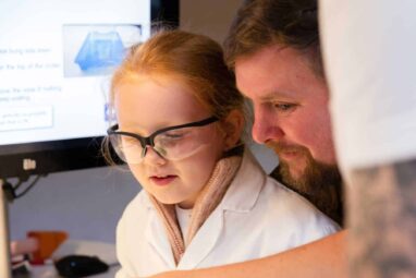 Father And Daughter, Learning Real Life Science In Experiment Zone.
