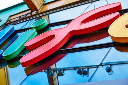Life's iconic logo is featured at the entrance to the science centre.