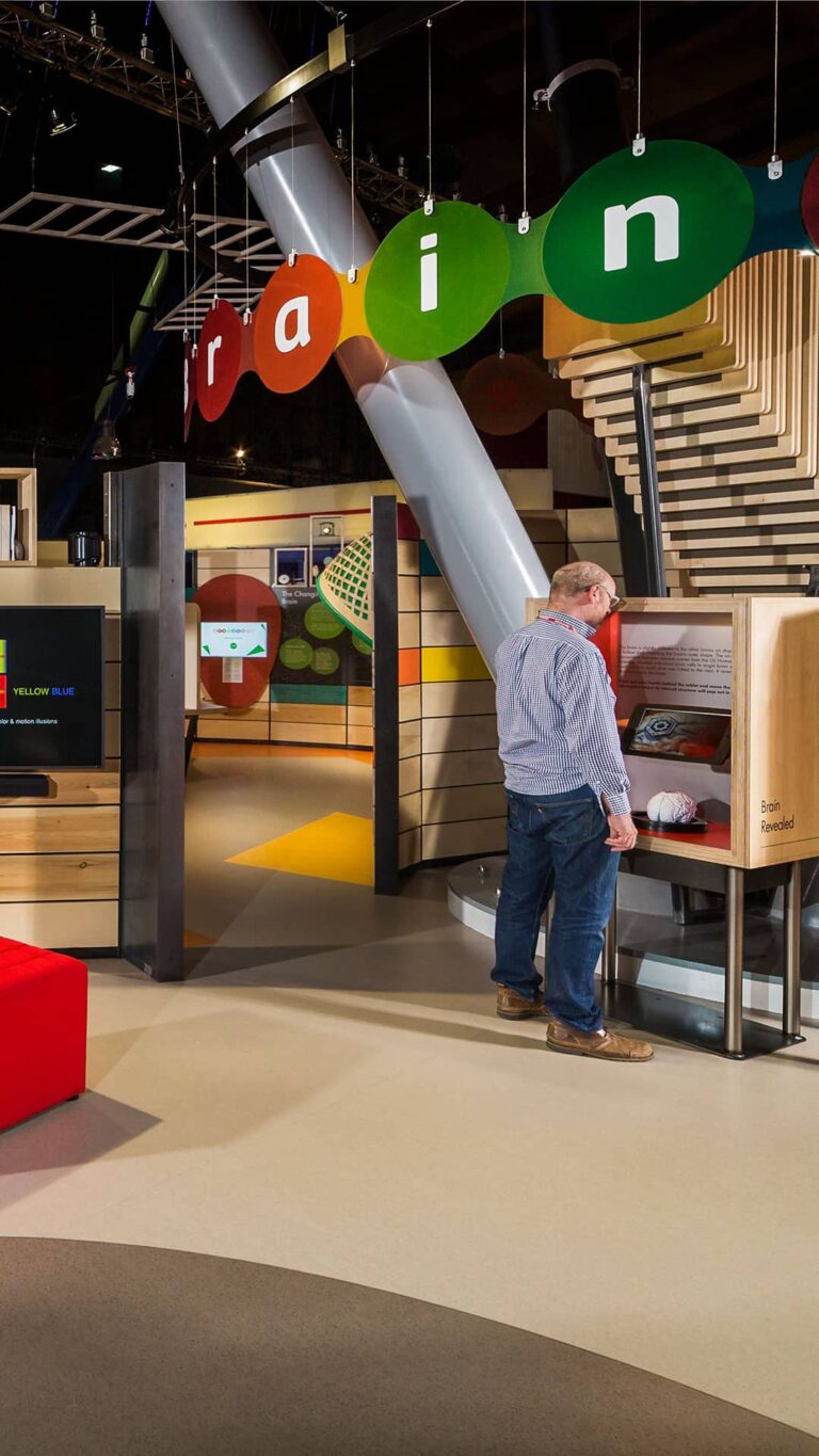 Man looking at object in Life Science Centre's Brain Zone.