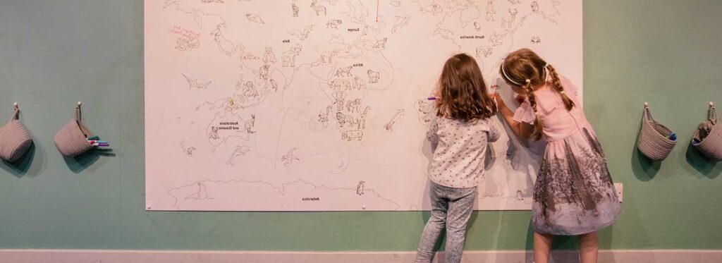 Young Life Science Centre members on the colouring wall