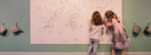 Young Life Science Centre members on the colouring wall