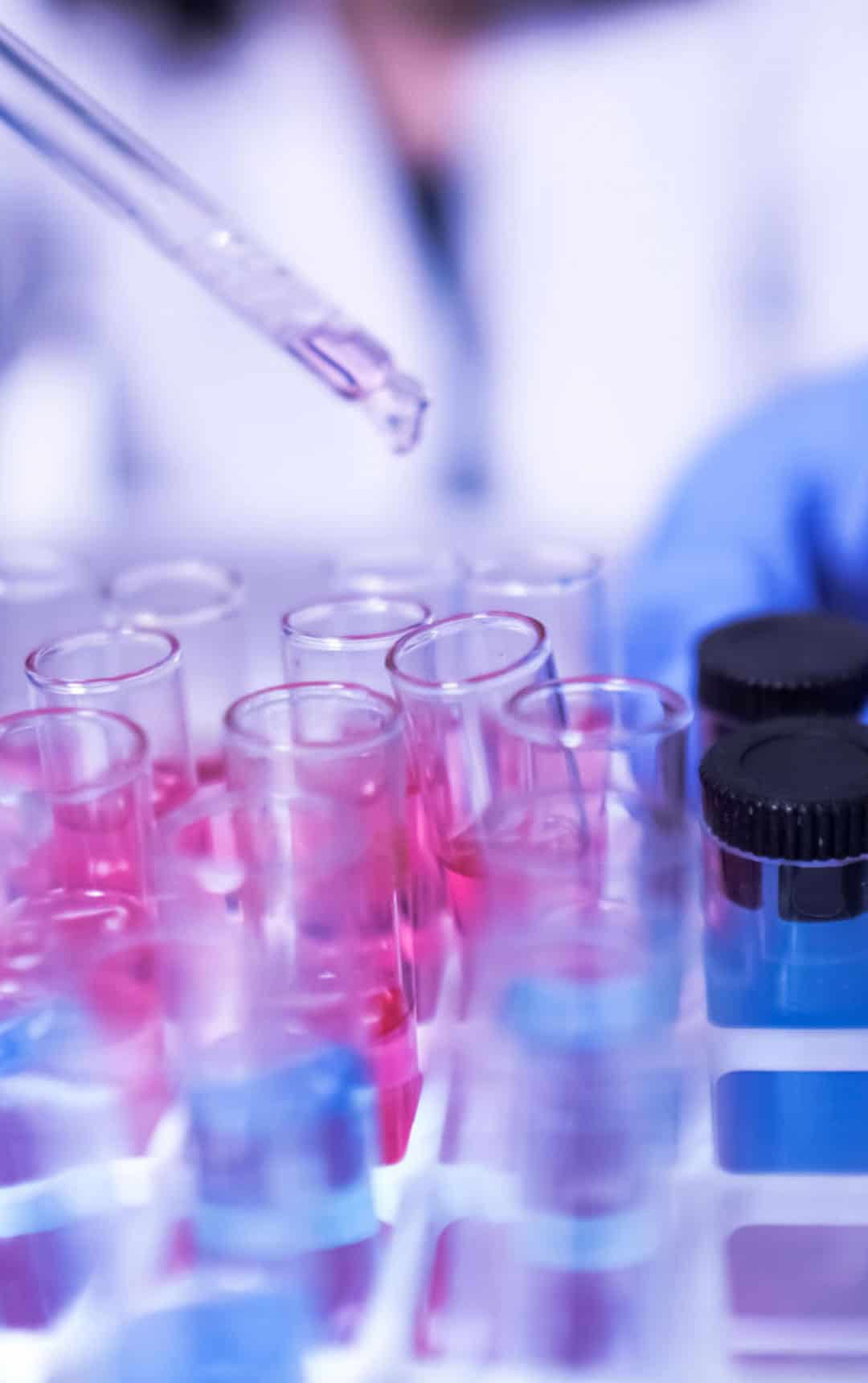 Female lab technician doing research with a microscope in the lab. coronavirus stock photo