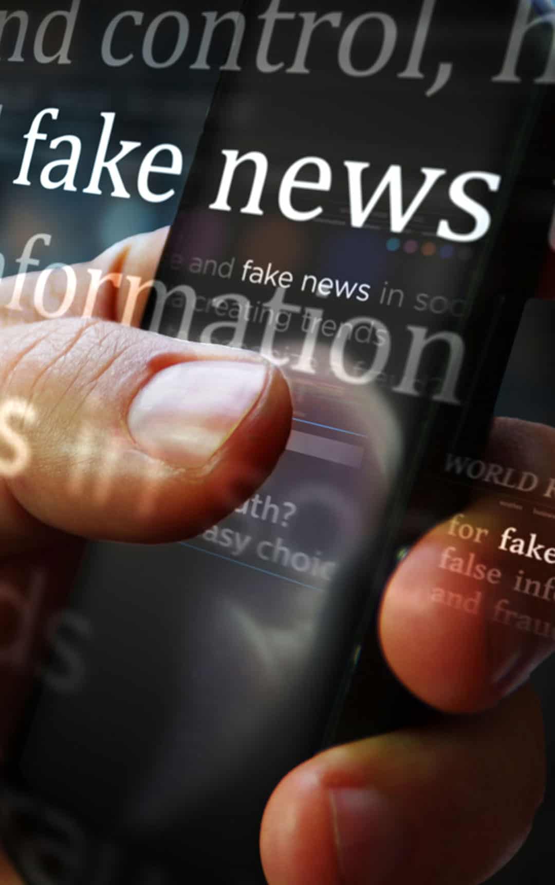 Search by image or video Titles on screen in hand with fake news and hoax information 3d illustration stock photo