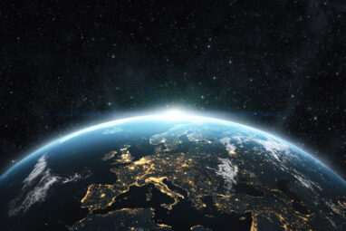 Planet Earth from space at night.