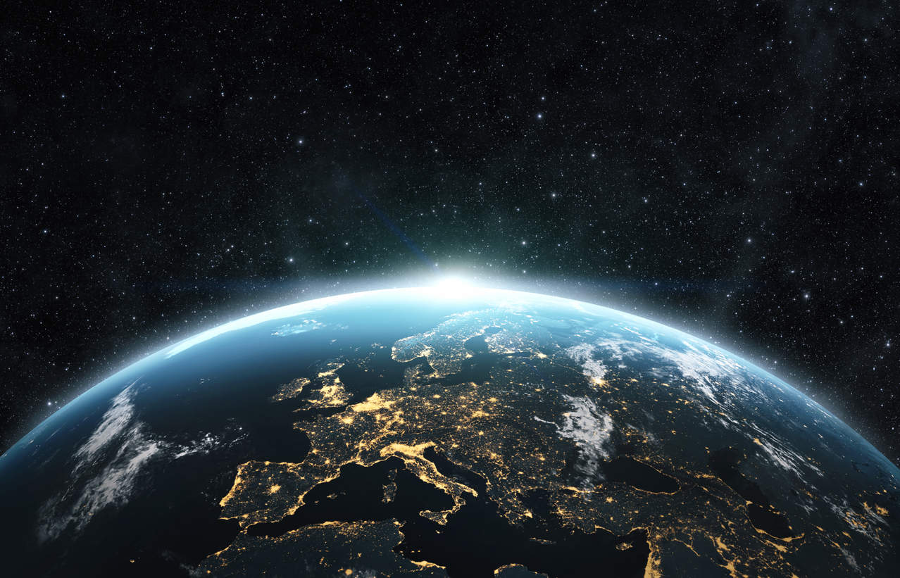 Planet Earth from space at night.