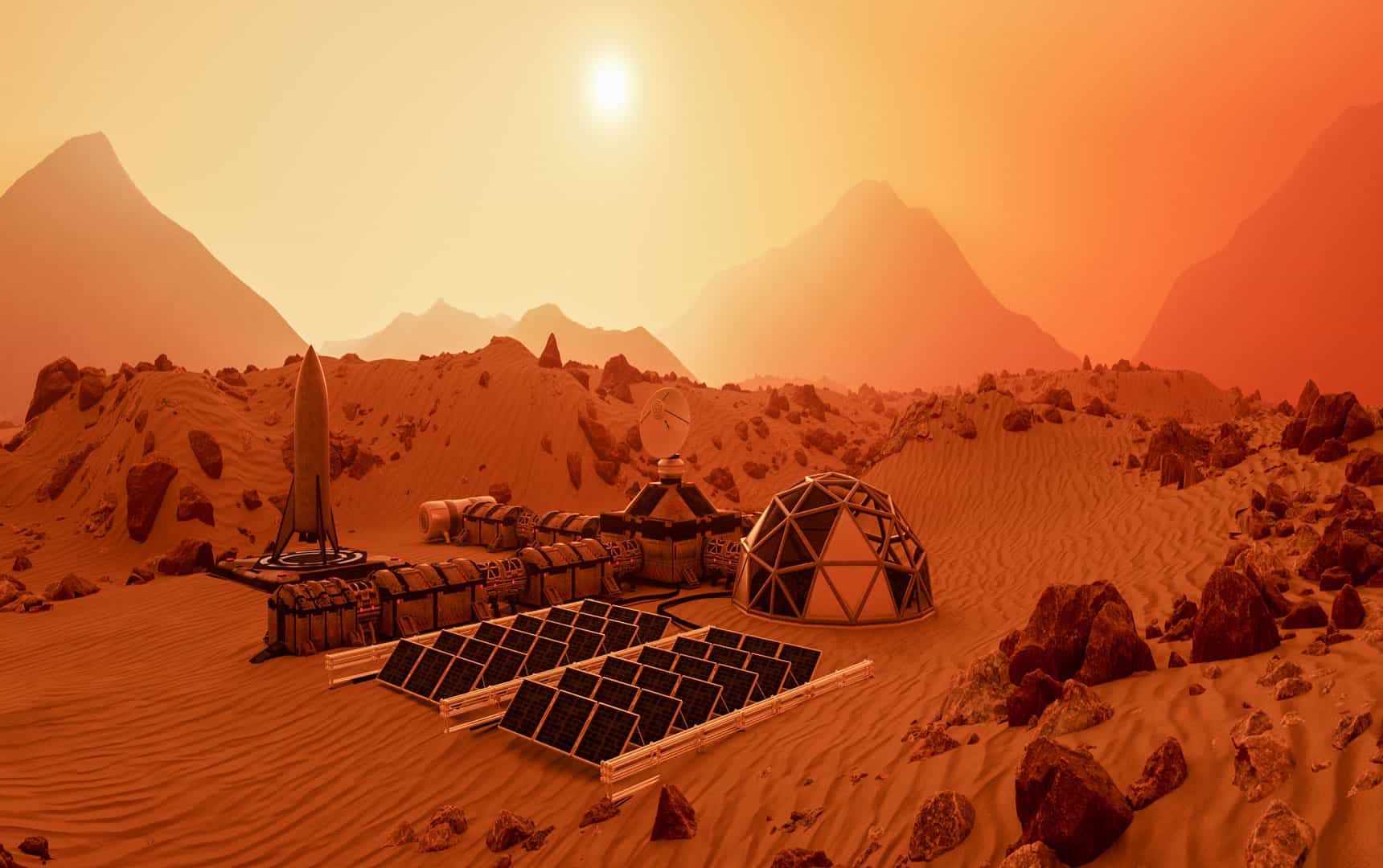 An outpost on the red planet mars (3d rendering) stock photo