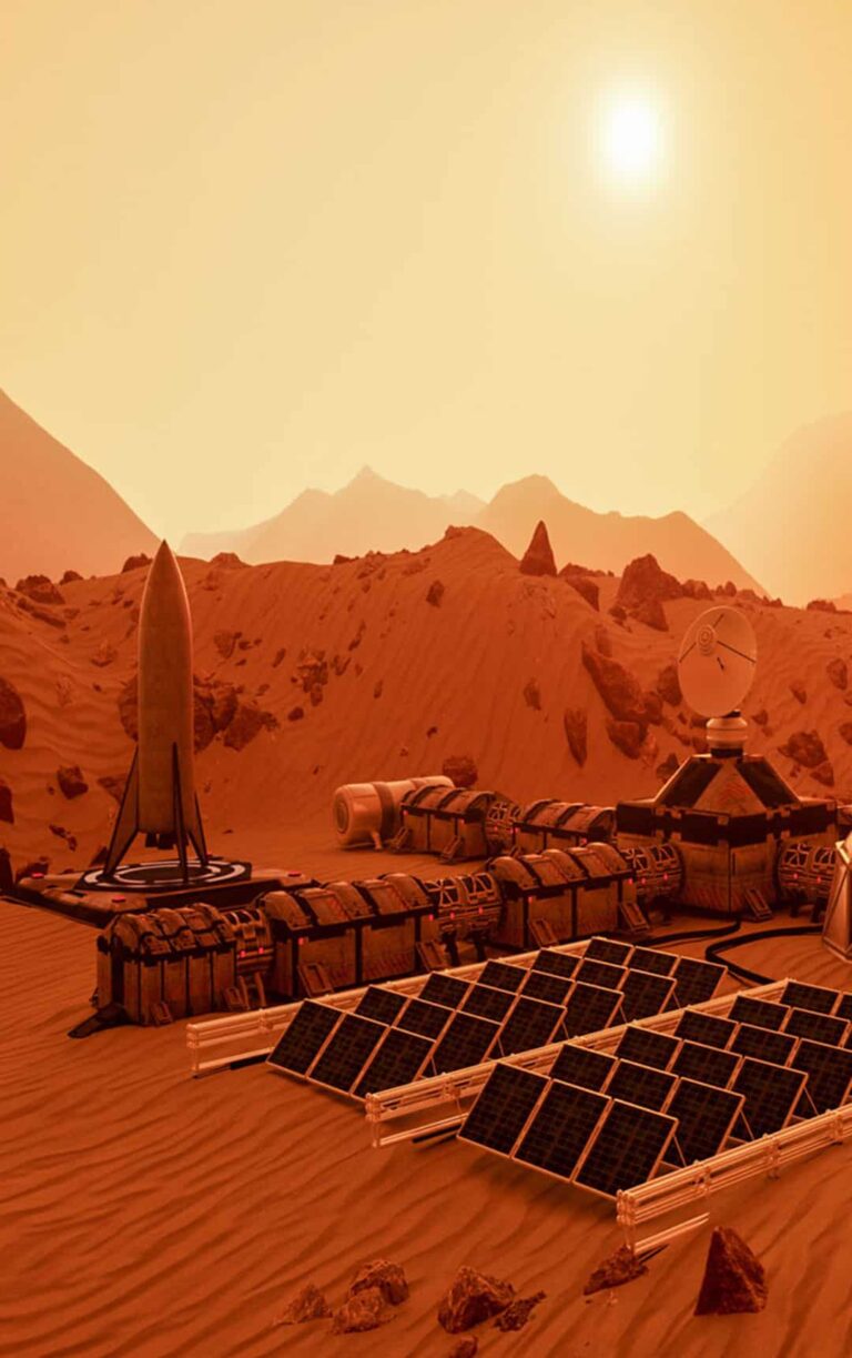 An outpost on the red planet mars (3d rendering) stock photo