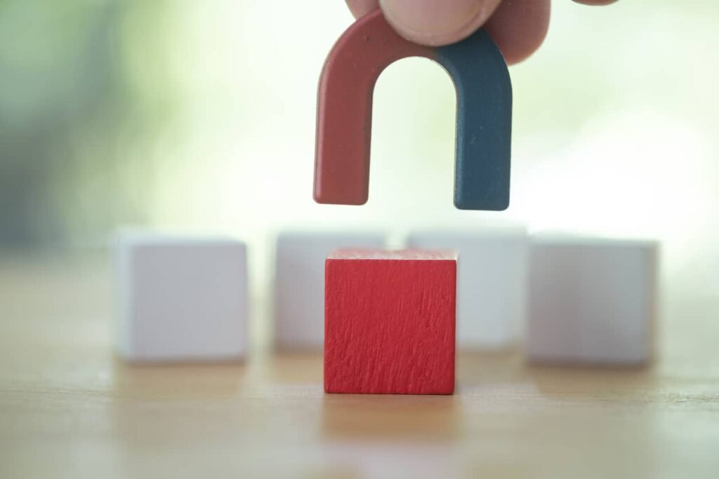 The Magnet Attracting Red Wood Block