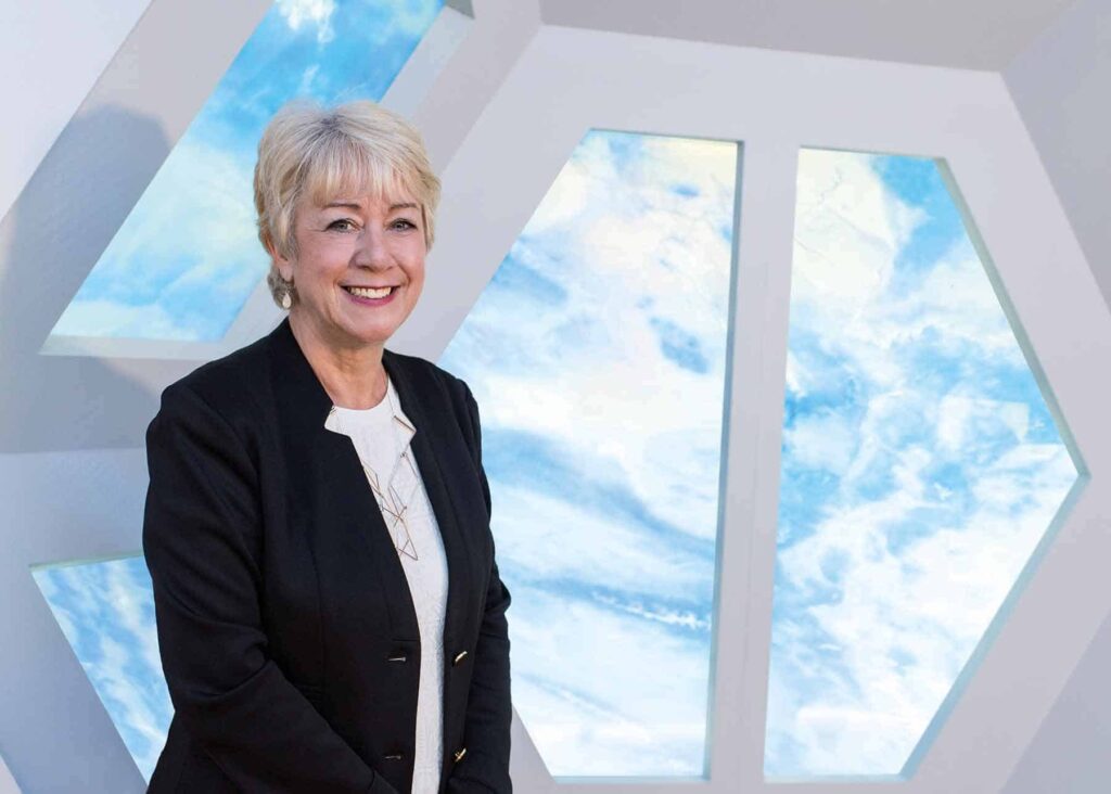 Linda Conlon MBE DL, International Centre for Life's Chief Executive, pictured in Life Science Centre's Space Zone.