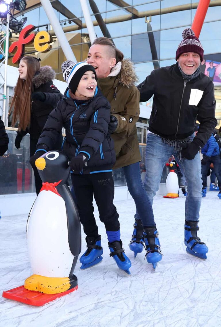 Group of skaters enjoying private hire of Life Science Centre's city centre ice rink.