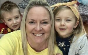 Hayley King, a panellist at Life's fertility speakeasy, alongside her two donor conceived twins.