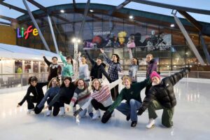 Newcastle Uni Figure Skating Society gathered for a group photo.