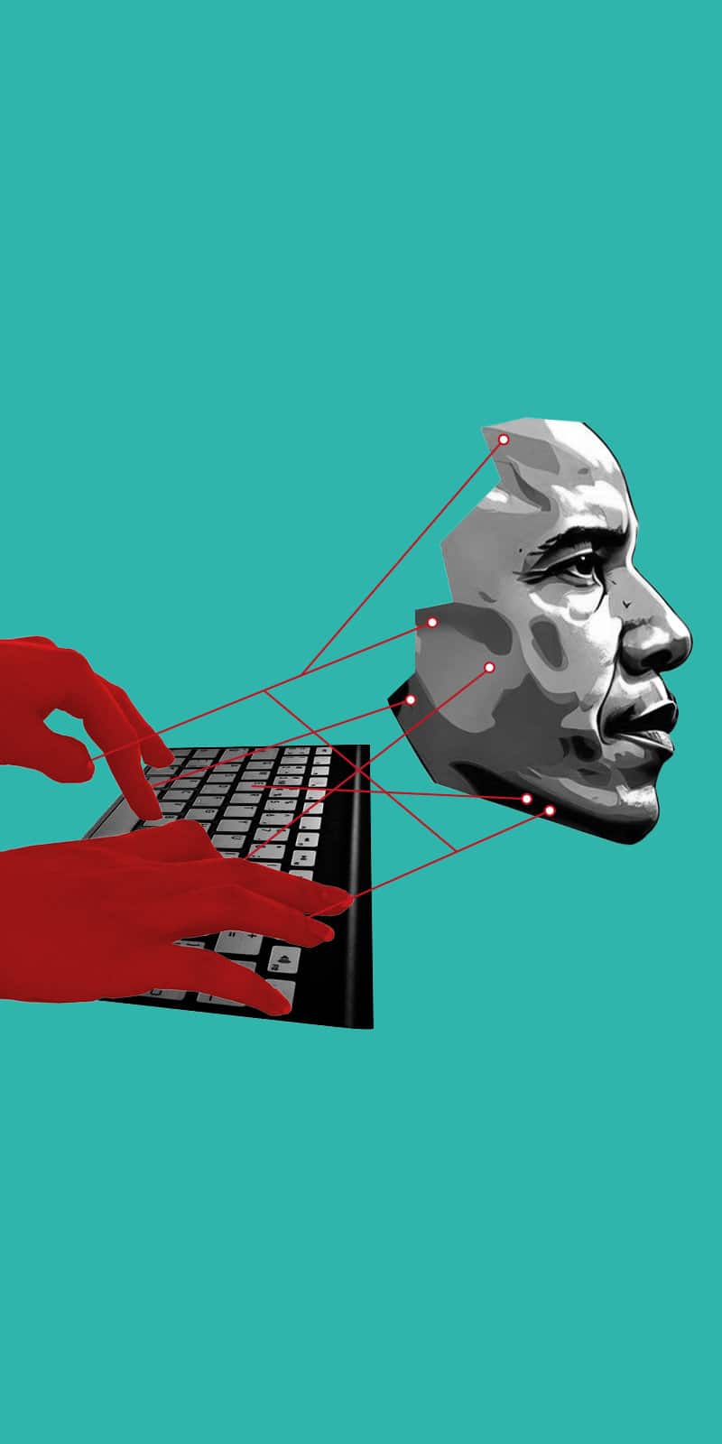Science Speakeasy all about artificial intelligence and deepfakes. Image shows keyboard projecting a fake image of Barrack O'Bama on screen.