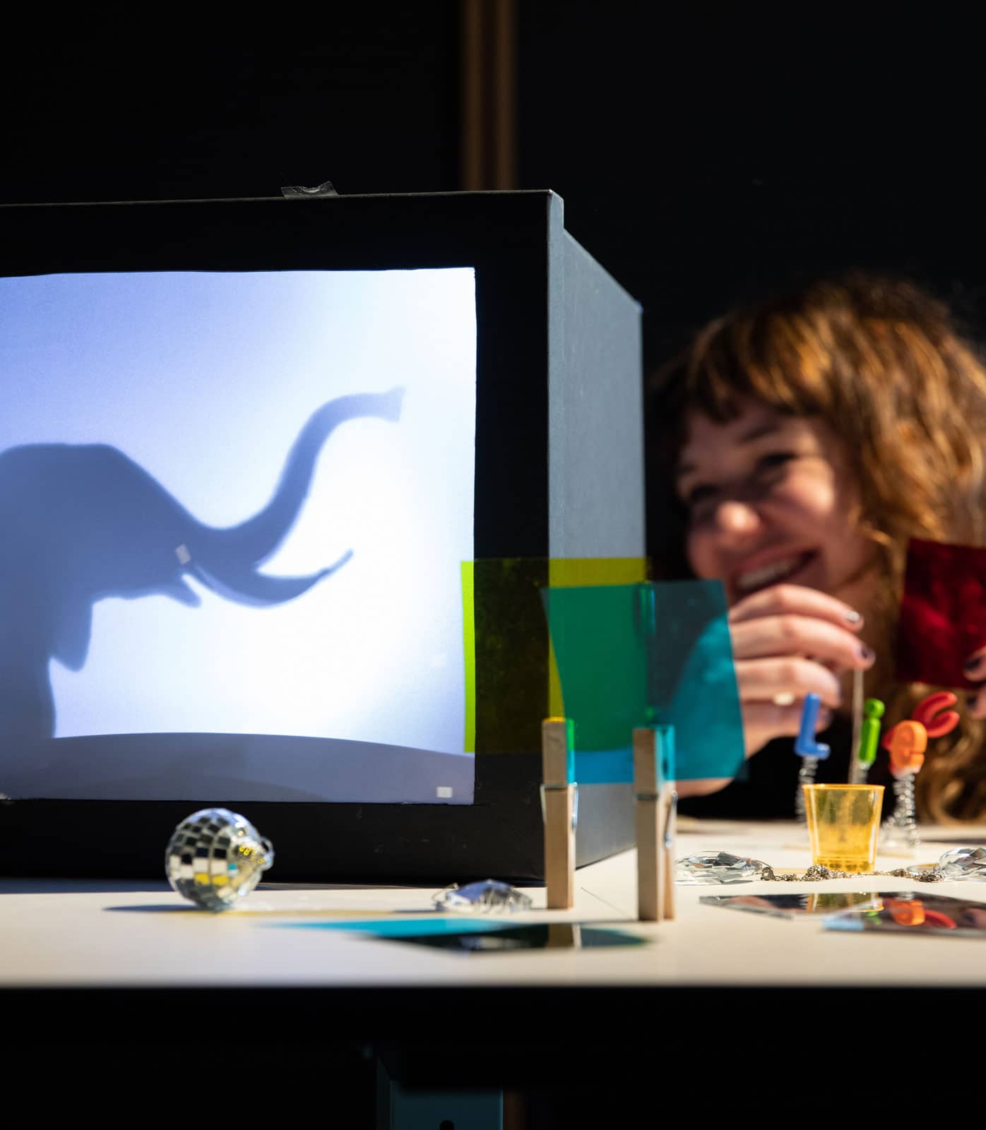 Life Science Centre's team experimenting with light boxes in the Making Studios.