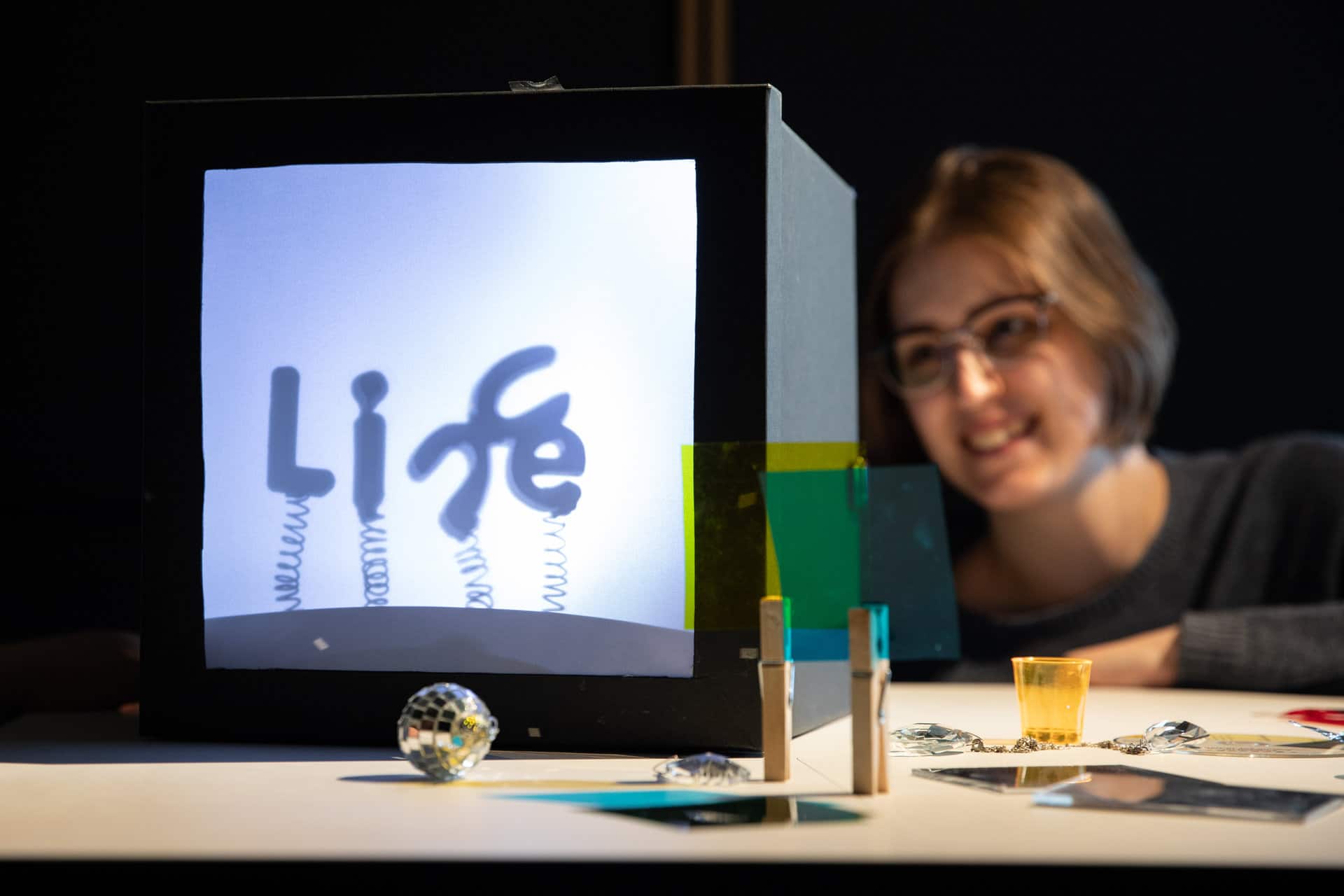 Life Science Centre's team experimenting with light boxes in the Making Studios.