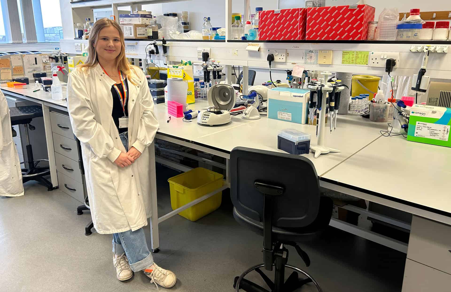 PHD student Sarah Orr in Centre for Life laboratory.