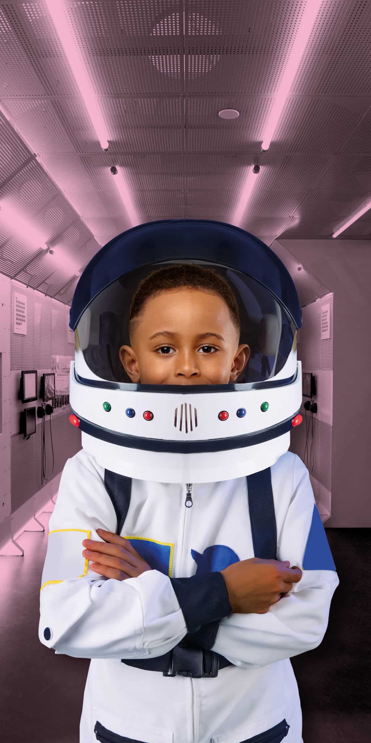 Astronaut boy in Life Science Centre Space Zone.