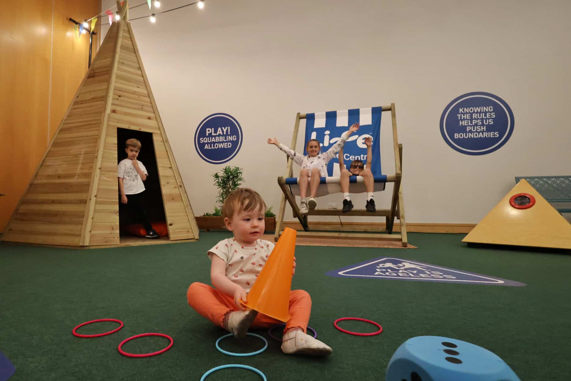 4 children enjoying Outdoors Indoors