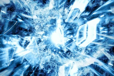 3d Illustration Of Broken Blue Glass Shards Scattering
