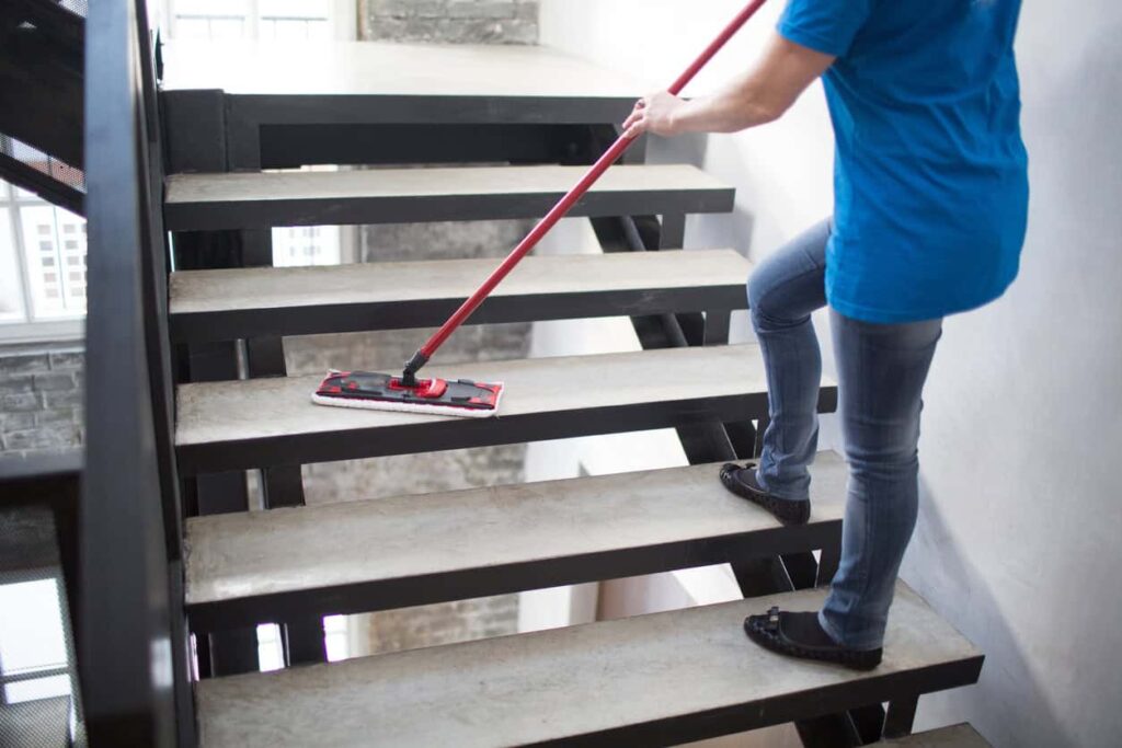 Woman Washing stairs.