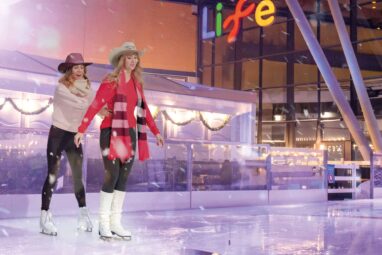 Women Wearing Cowgirl Hats During Taylor Swift Night At Newcastle's Outdoor Ice Rink