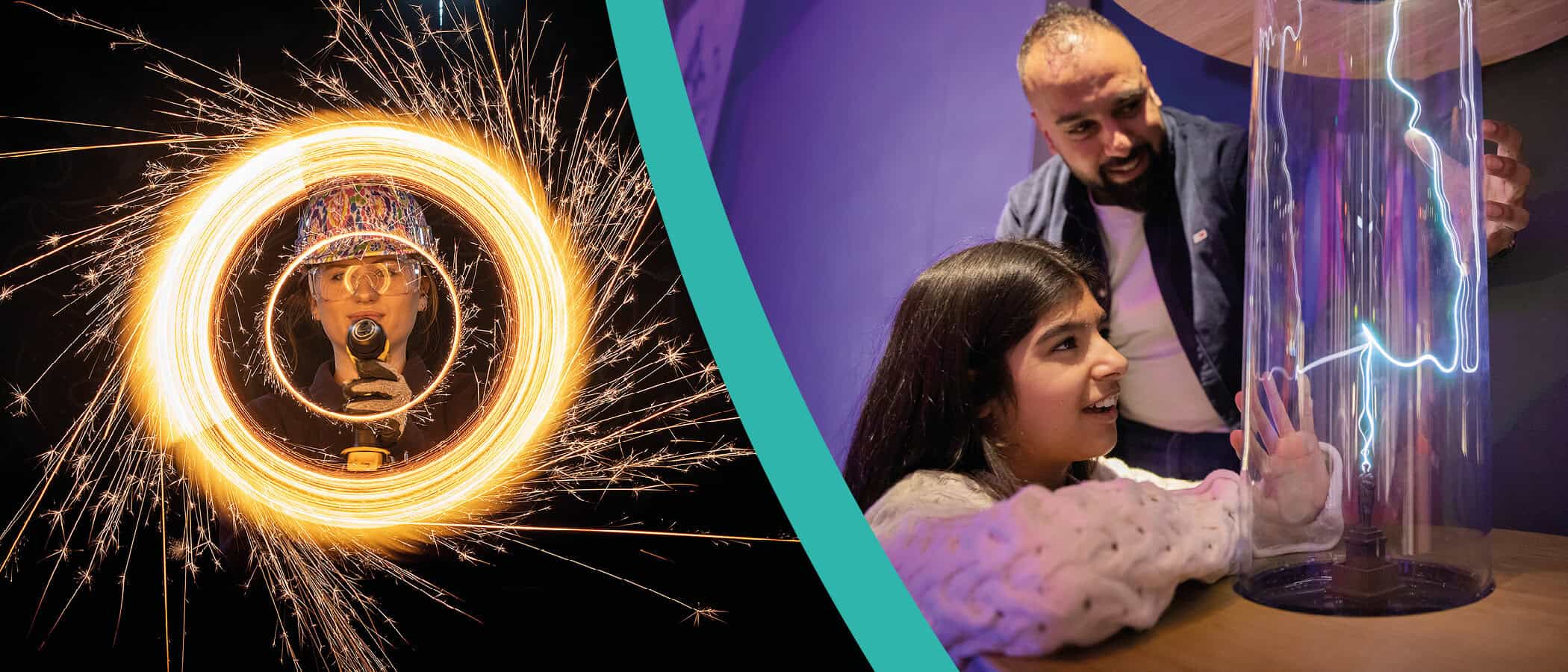 Theatre show with fire and hands-on electricity exhibit.
