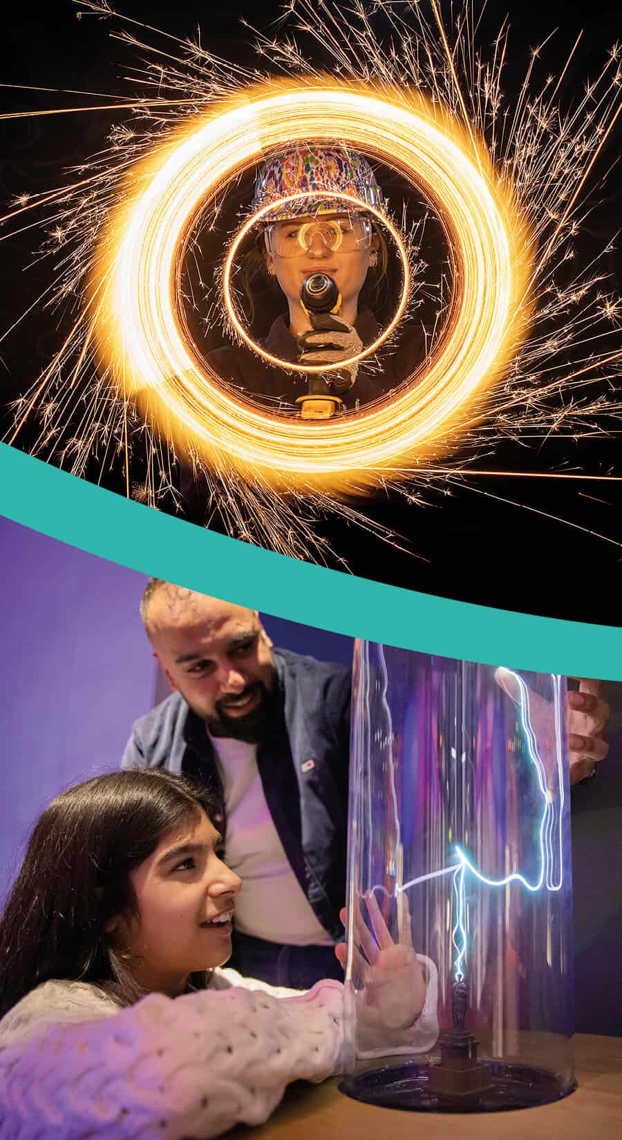 Theatre show with fire and hands-on electricity exhibit.