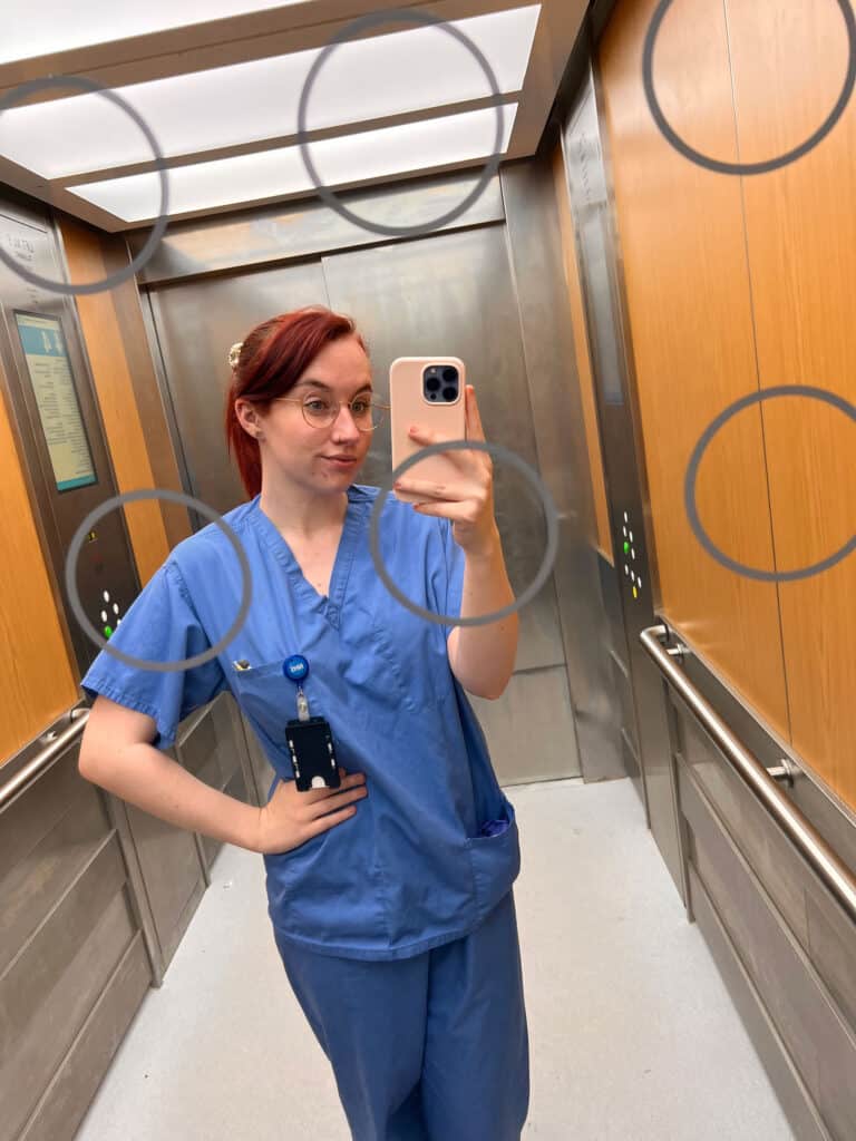 Ella Joy Hunton in midwivery uniform.