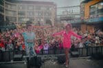 Crowds pose for a group photo at Pride in the City in Newcastle.