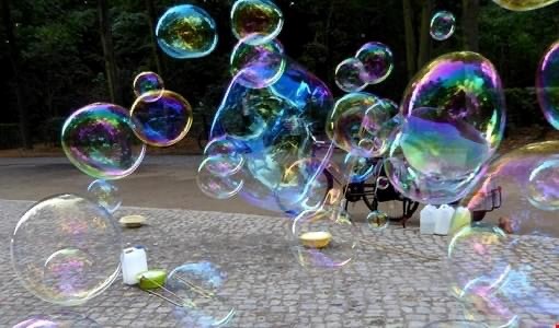 An array of bubbles in Times Square.