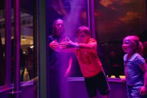 Children experimenting with a tornado in Life Science Centre's Lightbox.