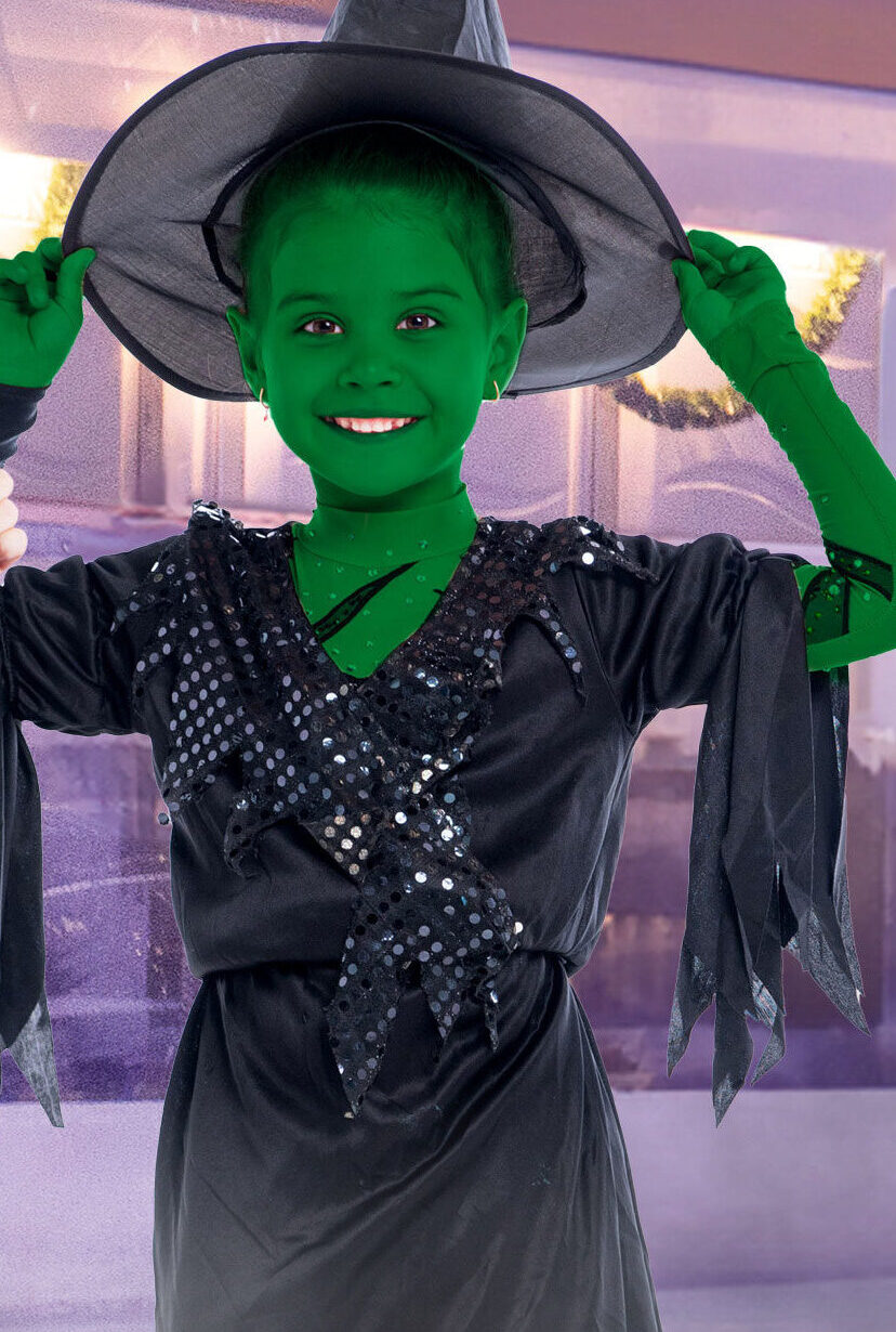 Child dressed as Elphaba from the movie Wicked on Life Science Centre's ice rink in Newcastle.