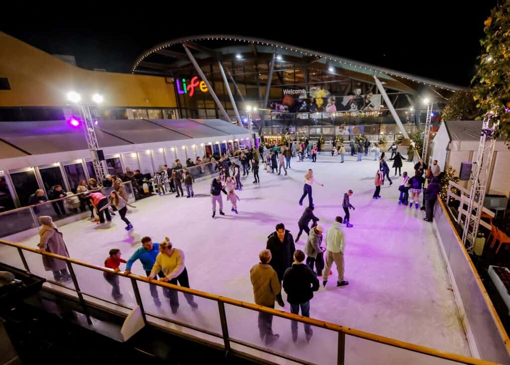 Overhead photo of Newcastle's outdoor ice rink.