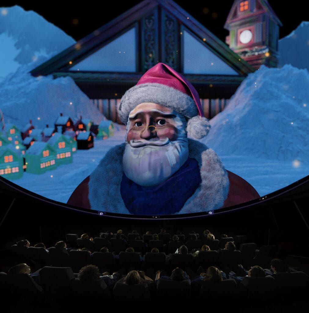 Santa on screen in Life Science Centre Planetarium.