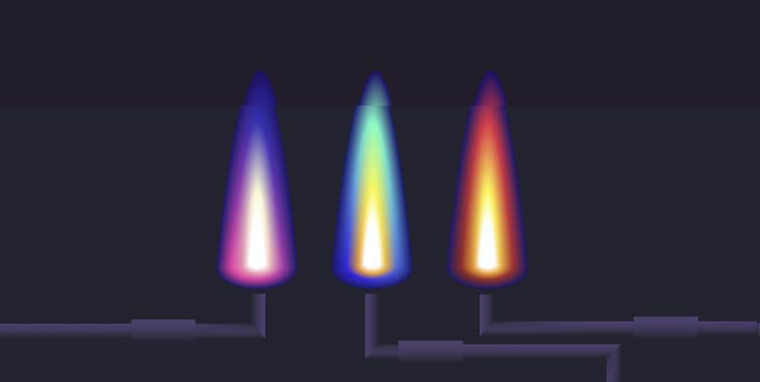 Illustration Of Gas Flame And Pipes, Neon Colours On Black Background