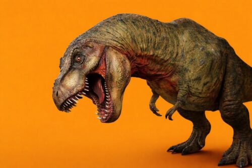 T rex on yellow background