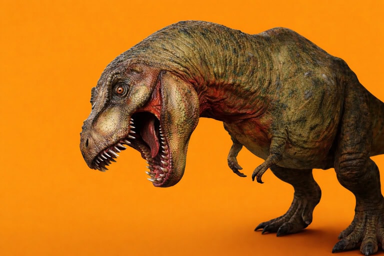 T rex on yellow background