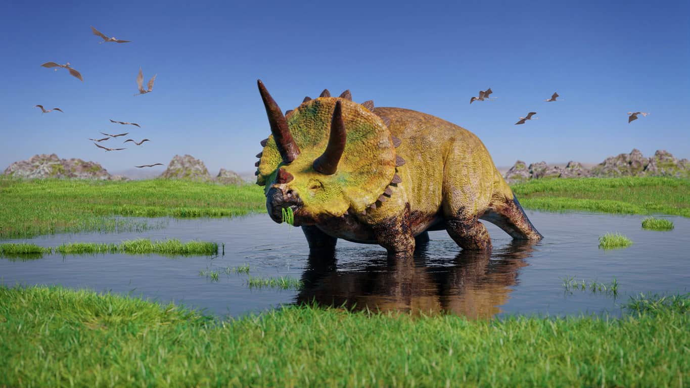 Huge herbivore dinosaur eating in a beautiful landscape