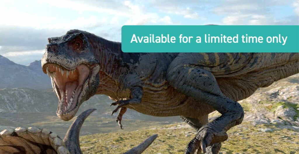 Tyrannosaurus and Triceratops from the Cretaceous era in a stand-off